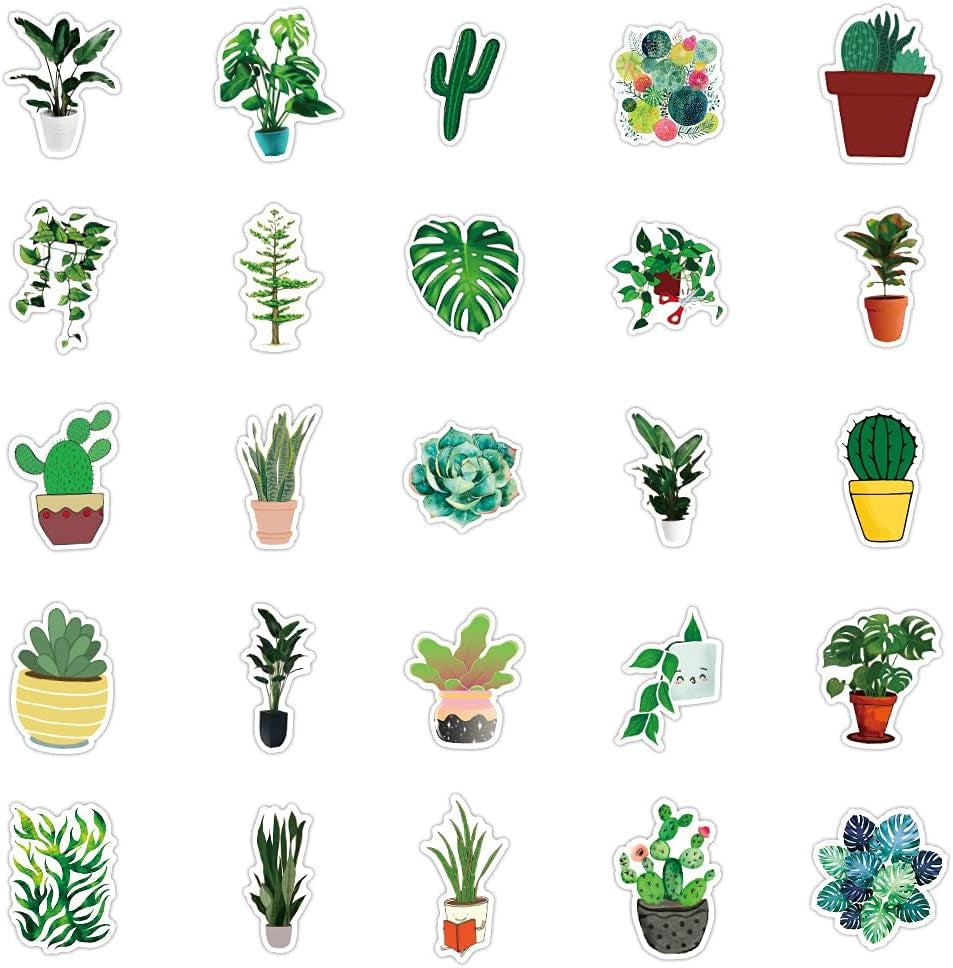 100 Pcs Green Plant Stickers,  Greenery Leaf Vinyl Decal, Waterproof Aesthetic Sticker Pack, Potted Plant Floral Decals Stickers for Laptop Water Bottles Phone Computer Decal