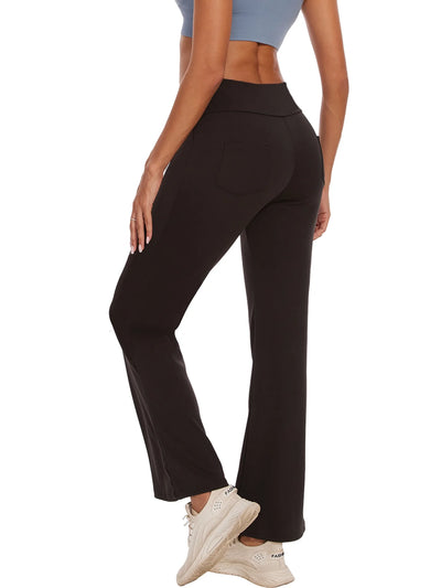 Womens Bootcut Yoga Pants with Pockets High Waist Bootleg Trousers Workout Gym Flare Legging Activewear Black M