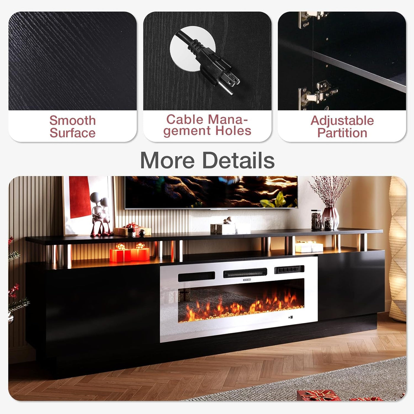 80 Inch Fireplace TV Stand With 36 Inch Electric Fireplace