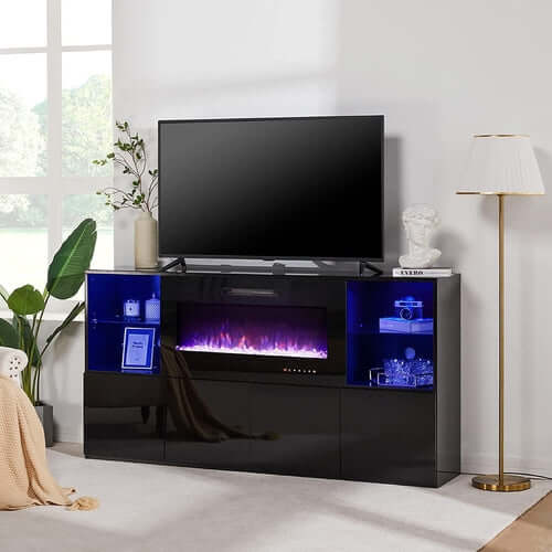 40 Inch TV Stand With Electric Fireplace And LED Lights