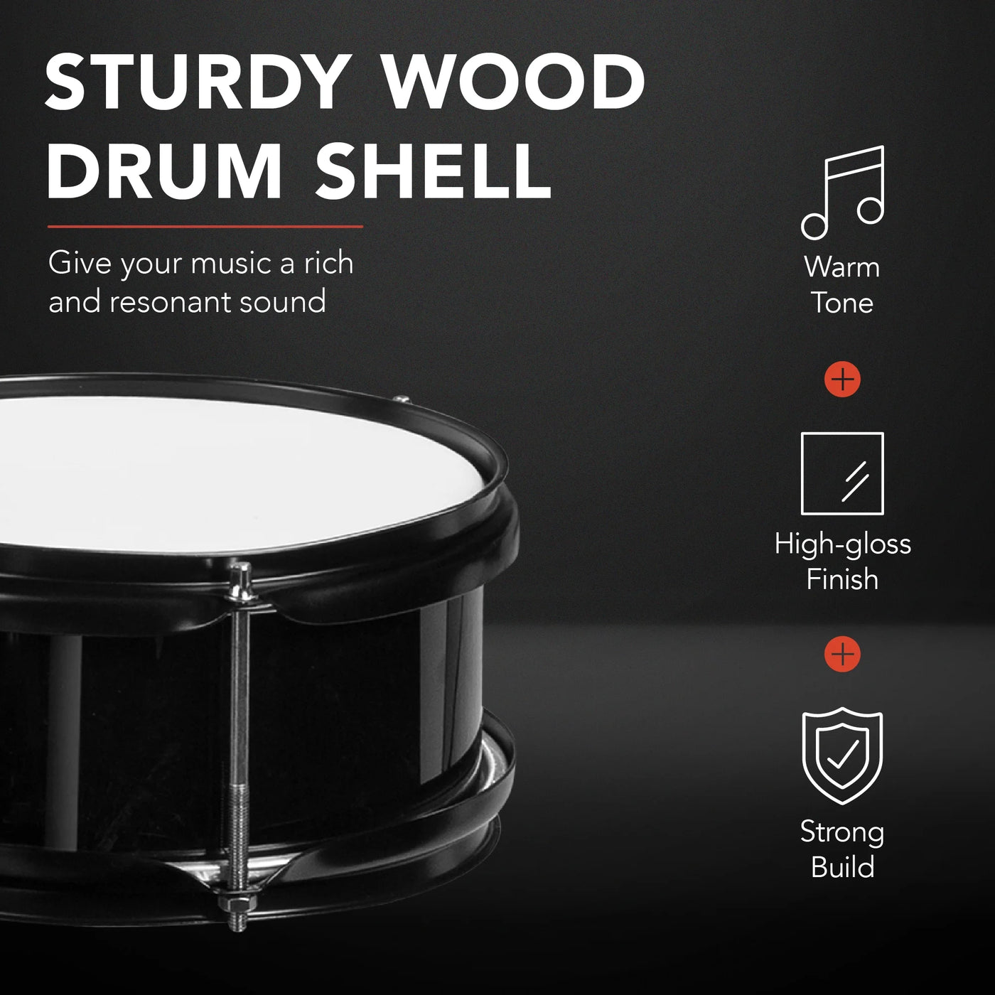 Kids Beginner 3-Piece Drum, Musical Instrument Set W/ Sticks, Cushioned Stool, Drum Pedal - Black