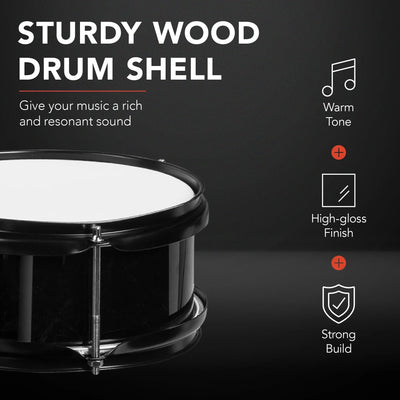 Kids Beginner 3-Piece Drum, Musical Instrument Set W/ Sticks, Cushioned Stool, Drum Pedal - Black