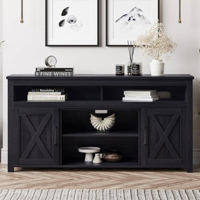 58 Inch Rustic TV Stand With Barn Door Cabinets For TVs Up To 65