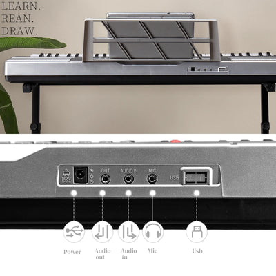 Glarry 61 Keys Keyboard Piano with Stand, Bench, Built in Speakers for Beginners, Sliver