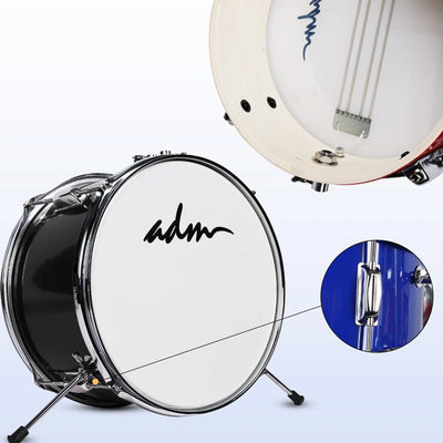 3-Piece Junior Drum Set for Kids Beginners, Kids Drum Kit with Full Set of Silent Mats, Adjustable Throne, Cymbal, Pedal & Drumsticks - Red, Blue, Black