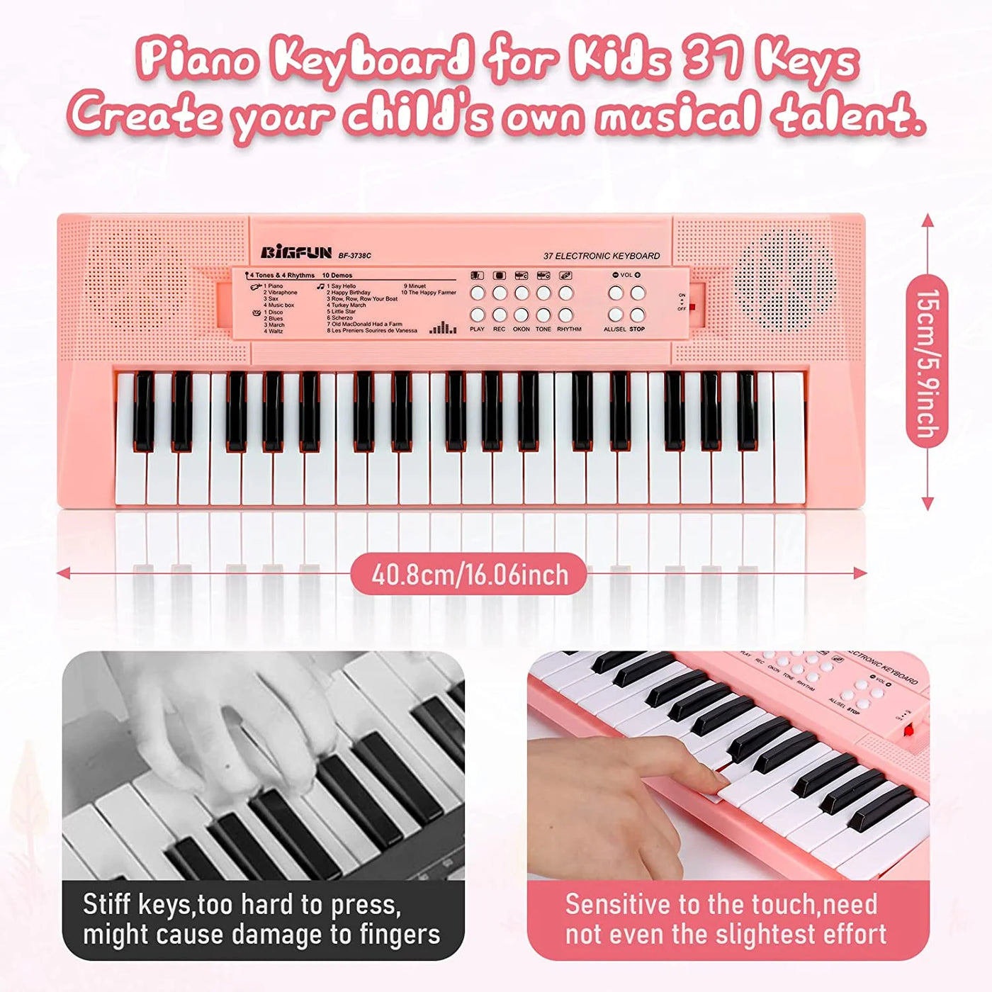Kids Piano Keyboard, 37 Keys Piano for Kids Music Piano with Microphone Portable Multi-Function Electronic Educational Musical Gift Toys for 3 4 5 6 Year Old Girls Boys Beginners (Pink)