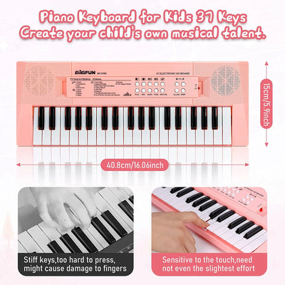 Kids Piano Keyboard, 37 Keys Piano for Kids Music Piano with Microphone Portable Multi-Function Electronic Educational Musical Gift Toys for 3 4 5 6 Year Old Girls Boys Beginners (Pink)