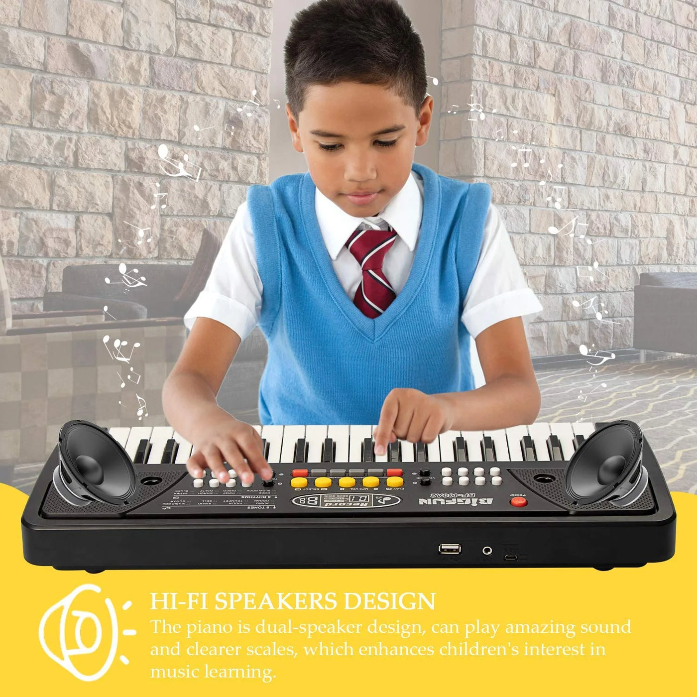 Kids Keyboard Piano 37 Keys Early Learning Educational Musical Keyboard Toy Portable Electronic Music Piano Keyboard for Beginners Boys Girls (Black)