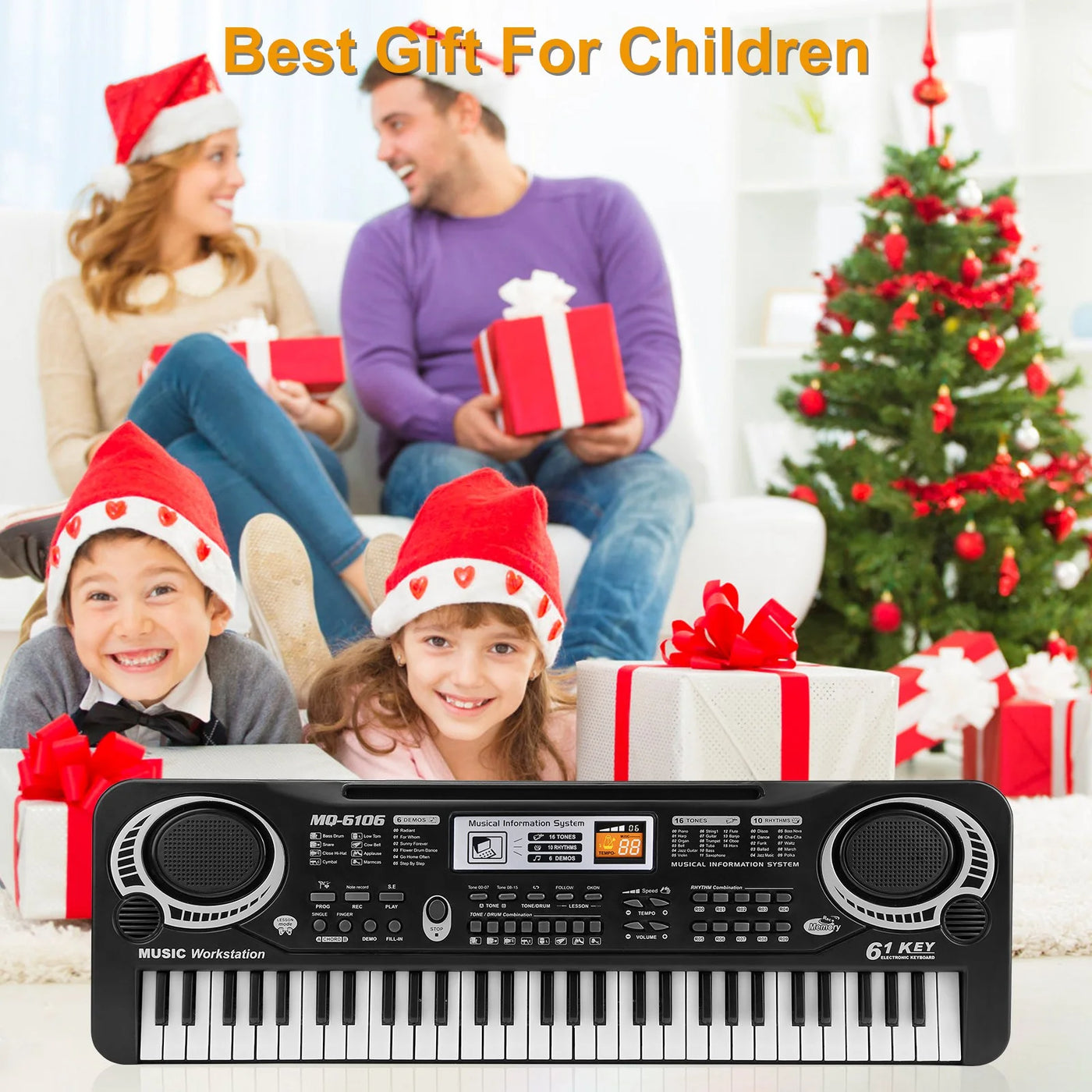 61 Keys Digital Music Keyboard,  Electric Piano Musical Instrument Kids Learning Keyboard with Microphone for Beginners Kids Girls Boys Adults, Black