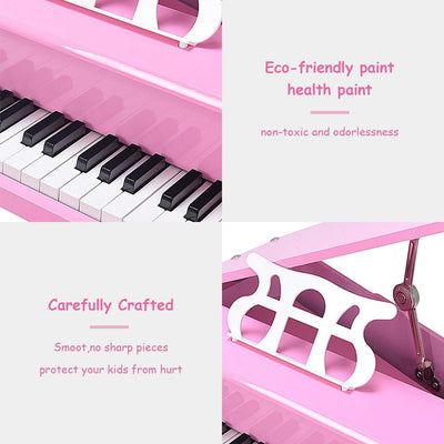 30-Key Classical Kids Piano, Mini Grand Piano Wooden Learn-To-Play Musical Instrument Toy with Bench, Piano Lid, Music Rack, Gift for Boys Girls Aged 2+ Baby Toddler (3 Straight Leg-Pink)
