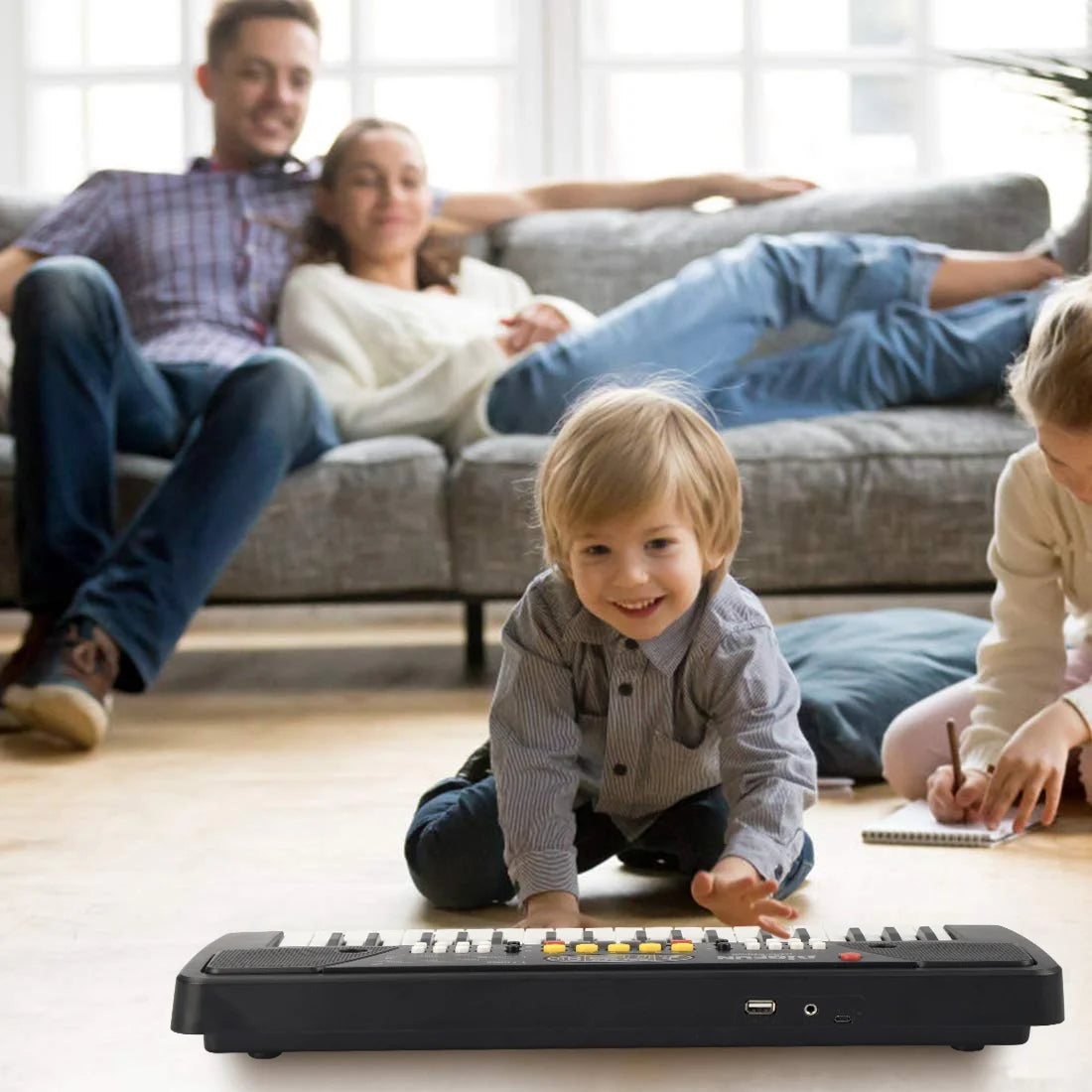 Kids Keyboard Piano 37 Keys Early Learning Educational Musical Keyboard Toy Portable Electronic Music Piano Keyboard for Beginners Boys Girls (Black)