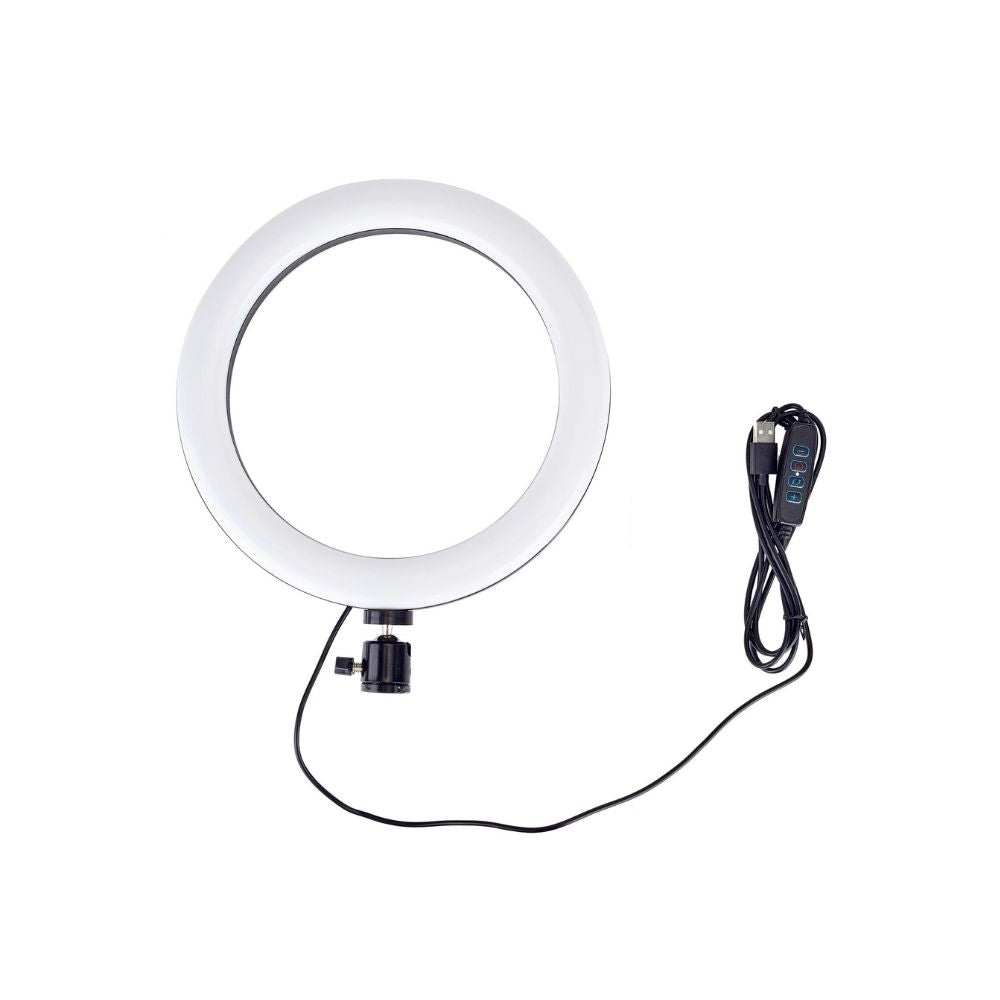 LED Ring Light With Phone Tripod Stand Kit 10" showing the ring light and control cable.