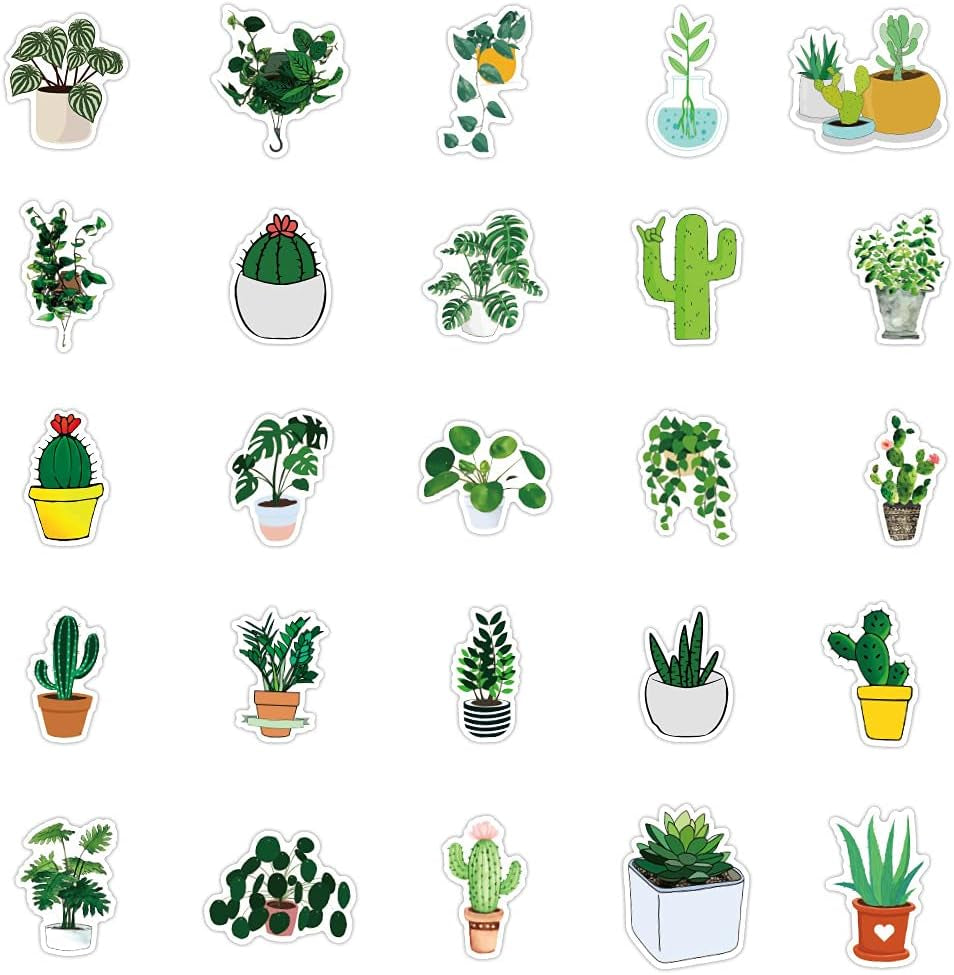 100 Pcs Green Plant Stickers,  Greenery Leaf Vinyl Decal, Waterproof Aesthetic Sticker Pack, Potted Plant Floral Decals Stickers for Laptop Water Bottles Phone Computer Decal