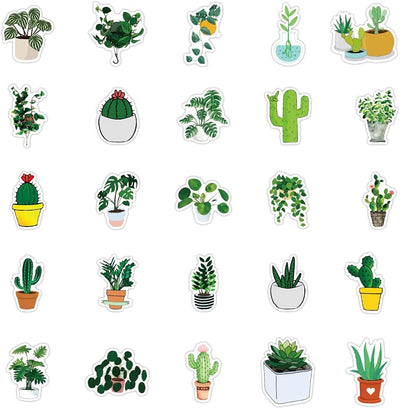 100 Pcs Green Plant Stickers,  Greenery Leaf Vinyl Decal, Waterproof Aesthetic Sticker Pack, Potted Plant Floral Decals Stickers for Laptop Water Bottles Phone Computer Decal