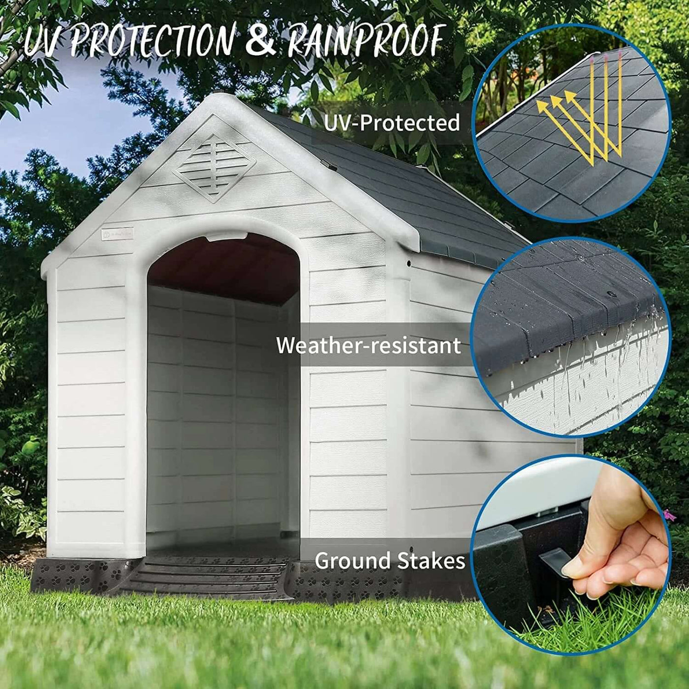 Plastic Dog House Outdoor Indoor for Small Medium Large Dogs,Waterproof Dog Houses with Elevated Floor and Air Vents,Durable Ventilate & Easy Clean and Assemble