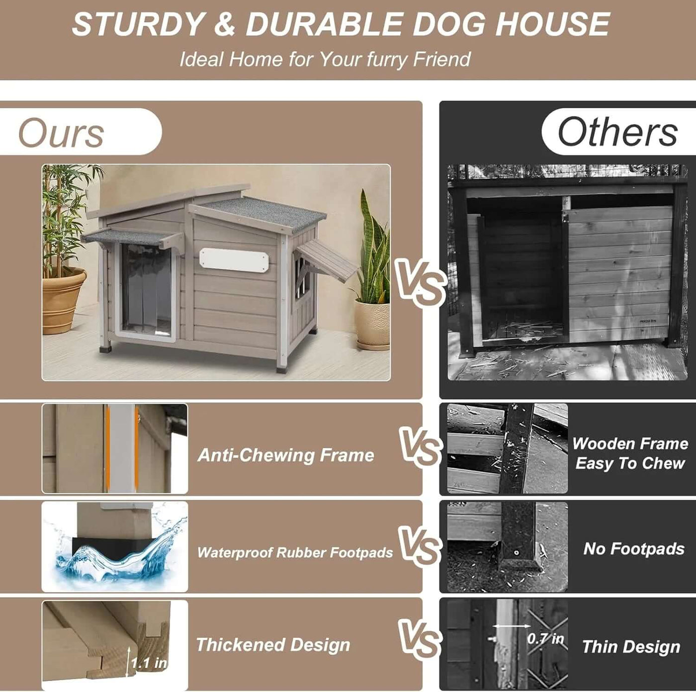 Outdoor Dog House with Raised Feet, Wooden Dog Kennel with Vent Window for Indoor, Ideal for Medium to Large Dogs