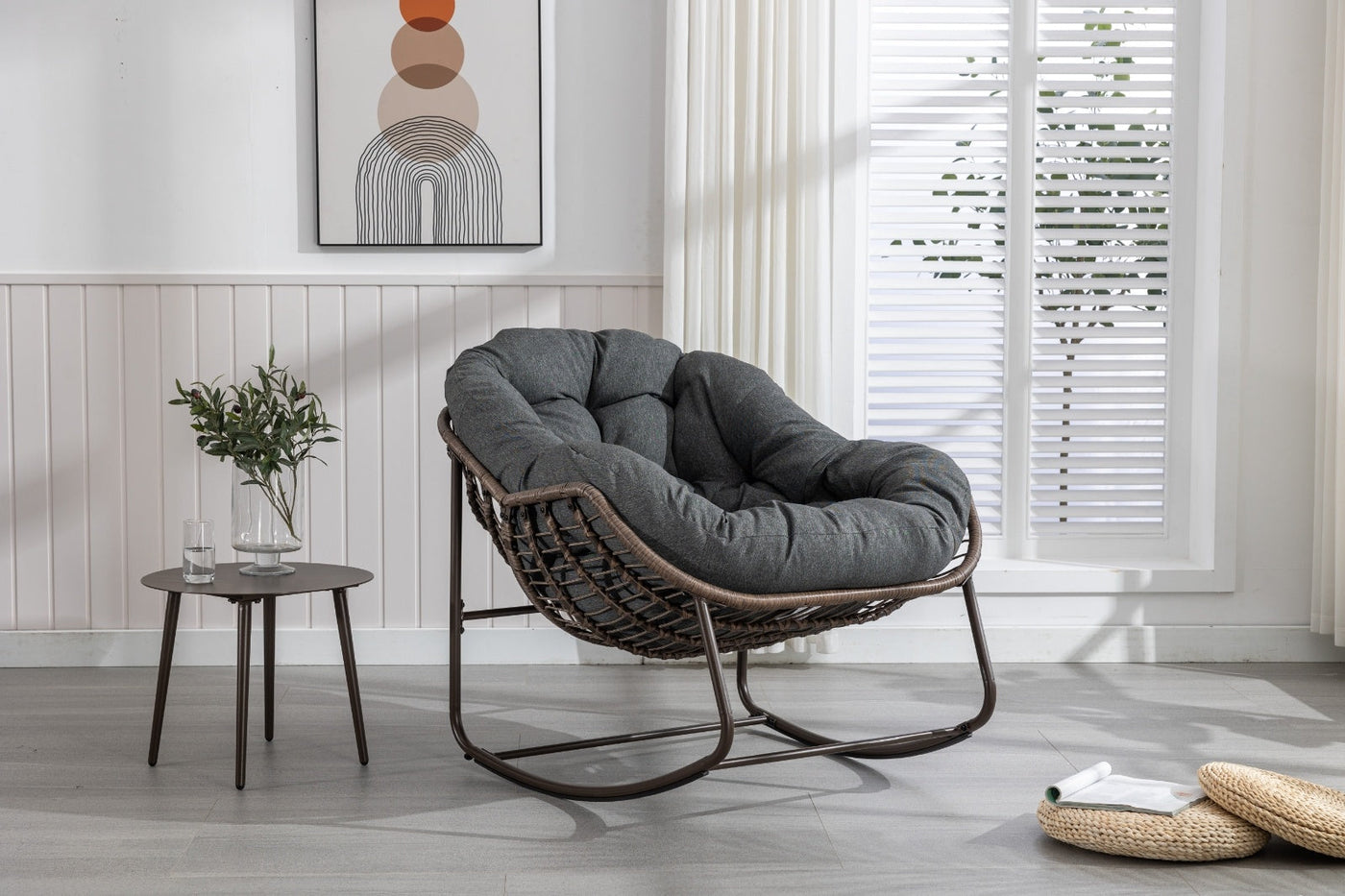 LuneluX_Home – Outdoor Rocking Lounge Chair with Cushion (Grey)