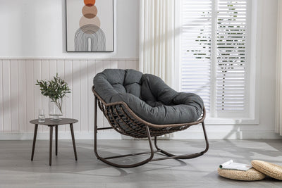 LuneluX_Home – Outdoor Rocking Lounge Chair with Cushion (Grey)
