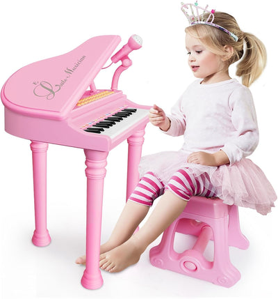 Piano Keyboard Toys for Girls - 31 Keys Kids Toy Piano with Microphone and Stool for Toddler Music Toy for 3+ Years Old Girls Birthday Gift