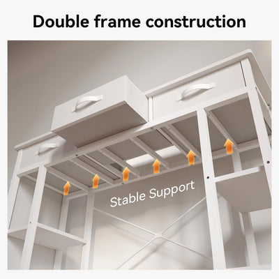 White Vanity Desk, Computer and Study Desk with Fabric Drawers & Side