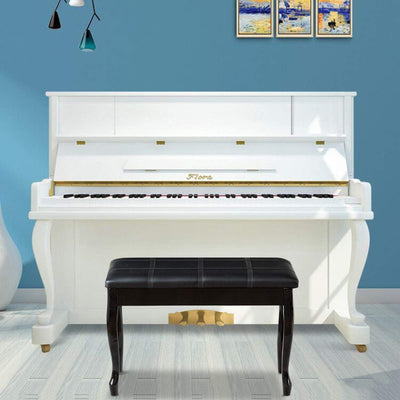 Piano Bench Stool with Padded Cushion and Music Storage, Heavy Duty Piano Duet Seat with PU Leather Padded Seat and Solid Wooden Legs, Perfect for Home Use (Black)