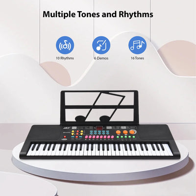 61-Key Keyboaed Piano with Dual Speaker, Microphone and Stand or Kids, Adult & Beginners, Black