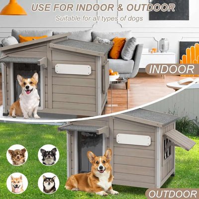 Outdoor Dog House with Raised Feet, Wooden Dog Kennel with Vent Window for Indoor, Ideal for Medium to Large Dogs