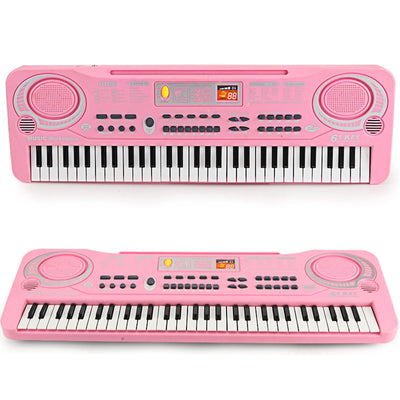 Kids Keyboard Piano,Portable 61 Keys Keyboard Electronic Digital Piano,Early Learning Educational Musical Piano Toy Keyboard for Beginners with Microphone (Pink)