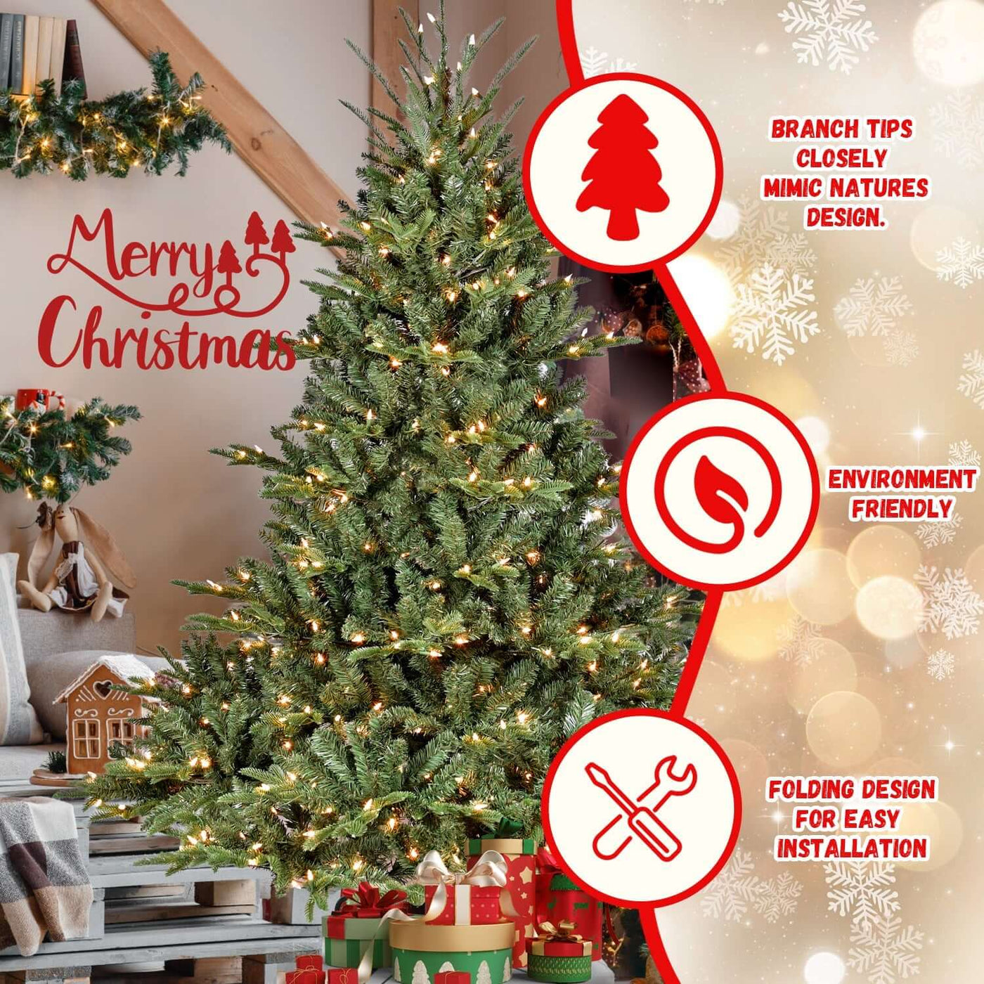 9FT Full-Shape Christmas Tree with 1100 UL Lights – PE/PVC Mixed