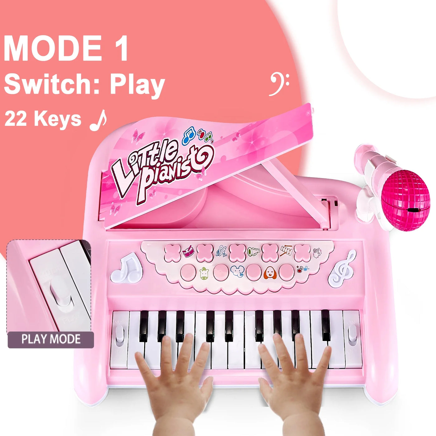 Girls First Birthday Gift Toddler Toy for 2 Year Old Baby Present Musical Keyboard Kids Instrument with Microphone Sound Toy Pink