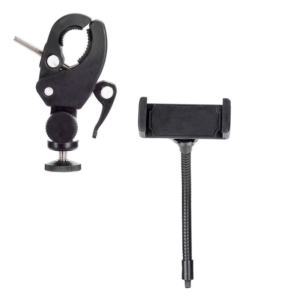LED Ring Light With Phone Tripod Stand Kit 10" clamp and phone holder accessory for adjustable support.