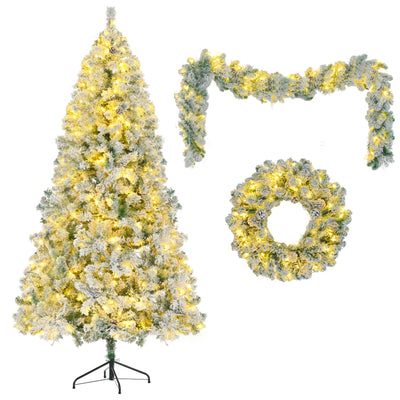 6FT Snow Flocked Christmas Tree Pre Lit Set with Garland