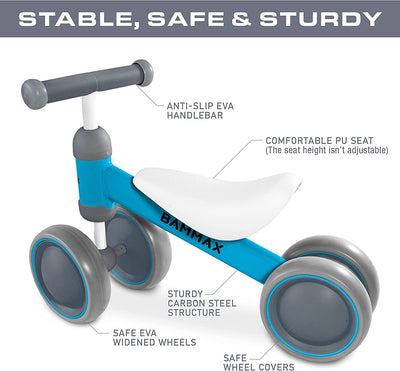 Balance Bike for 1 Year Old, Riding Toys for 9-24 Months Boys Girls, No Pedal 4 Wheels Bicycle, First Birthday Gift, Toddler Bike to Help Start Riding
