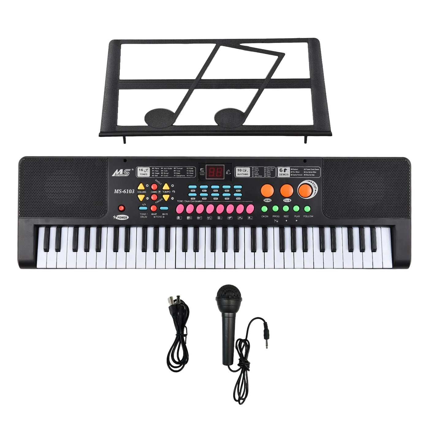 61-Key Keyboaed Piano with Dual Speaker, Microphone and Stand or Kids, Adult & Beginners, Black