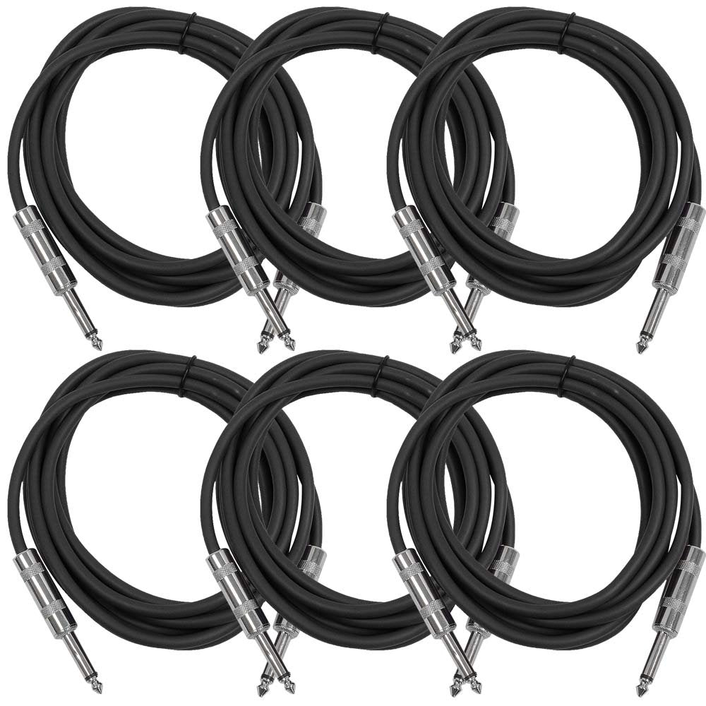 Speakers Guitar Cables, TS ¼” Guitar Cables, Black, Pack of 6, 10 Feet