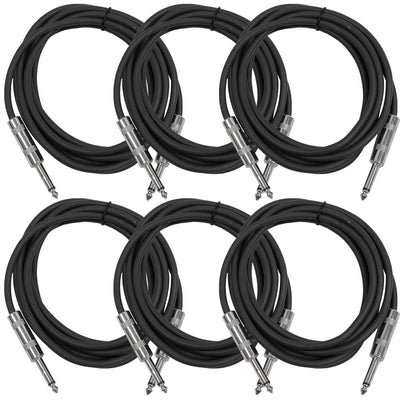Speakers Guitar Cables, TS ¼” Guitar Cables, Black, Pack of 6, 10 Feet
