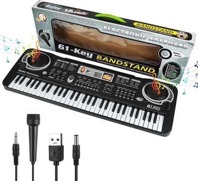 61 Key Keyboard Piano, Electronic Keyboard Piano with Microphone for Kids Gift, Black
