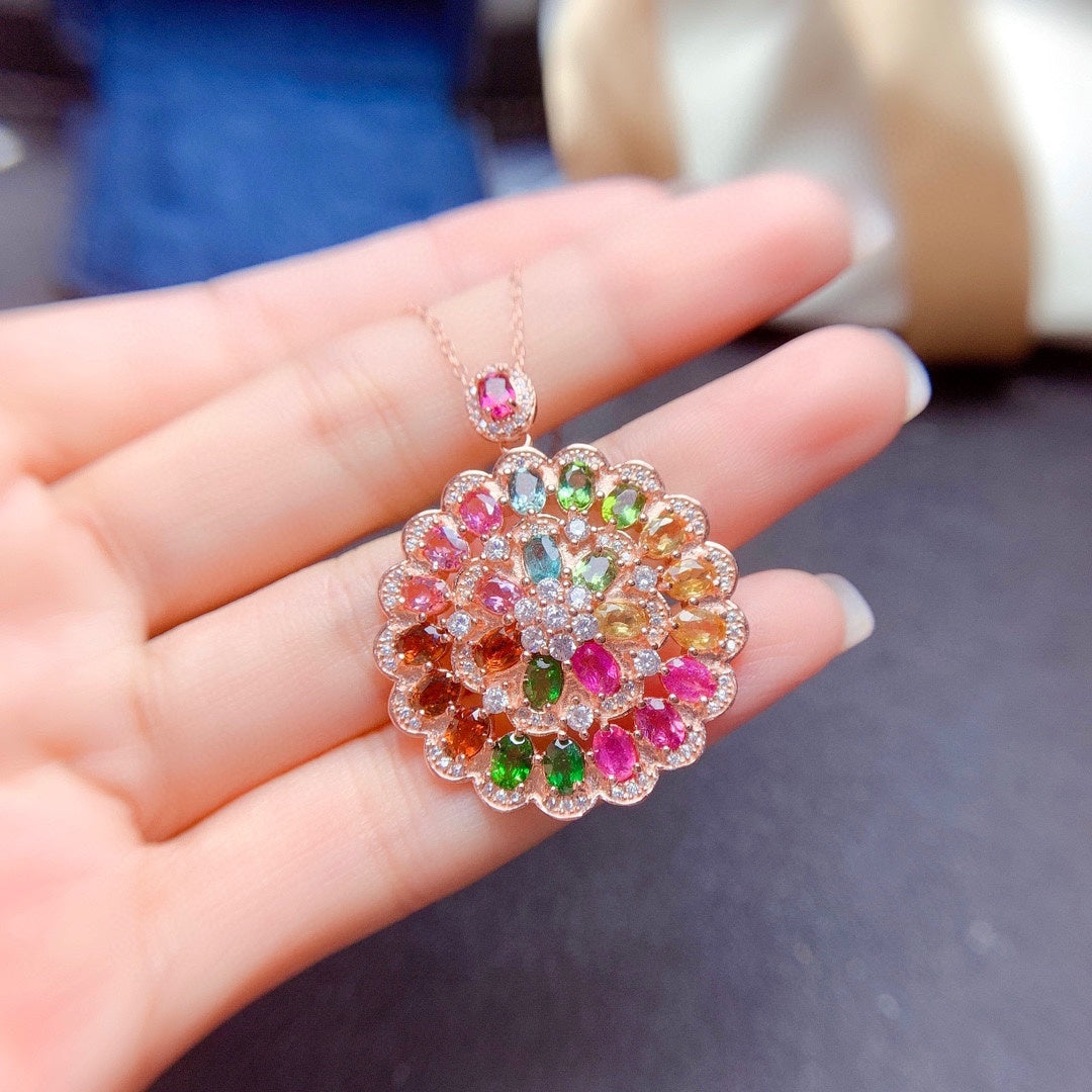LuxeJewels™ – CandyBloom Tourmaline Pendant Necklace