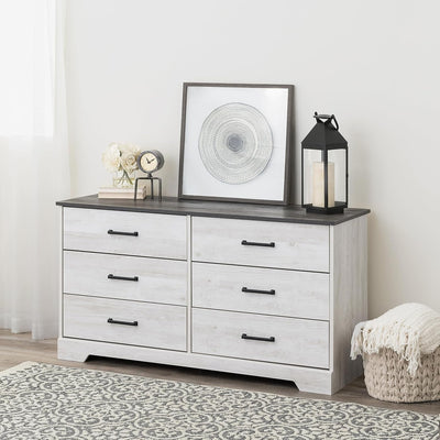 Rustic Ridge Farmhouse 6-Drawer Double Dresser, Washed White Dresser