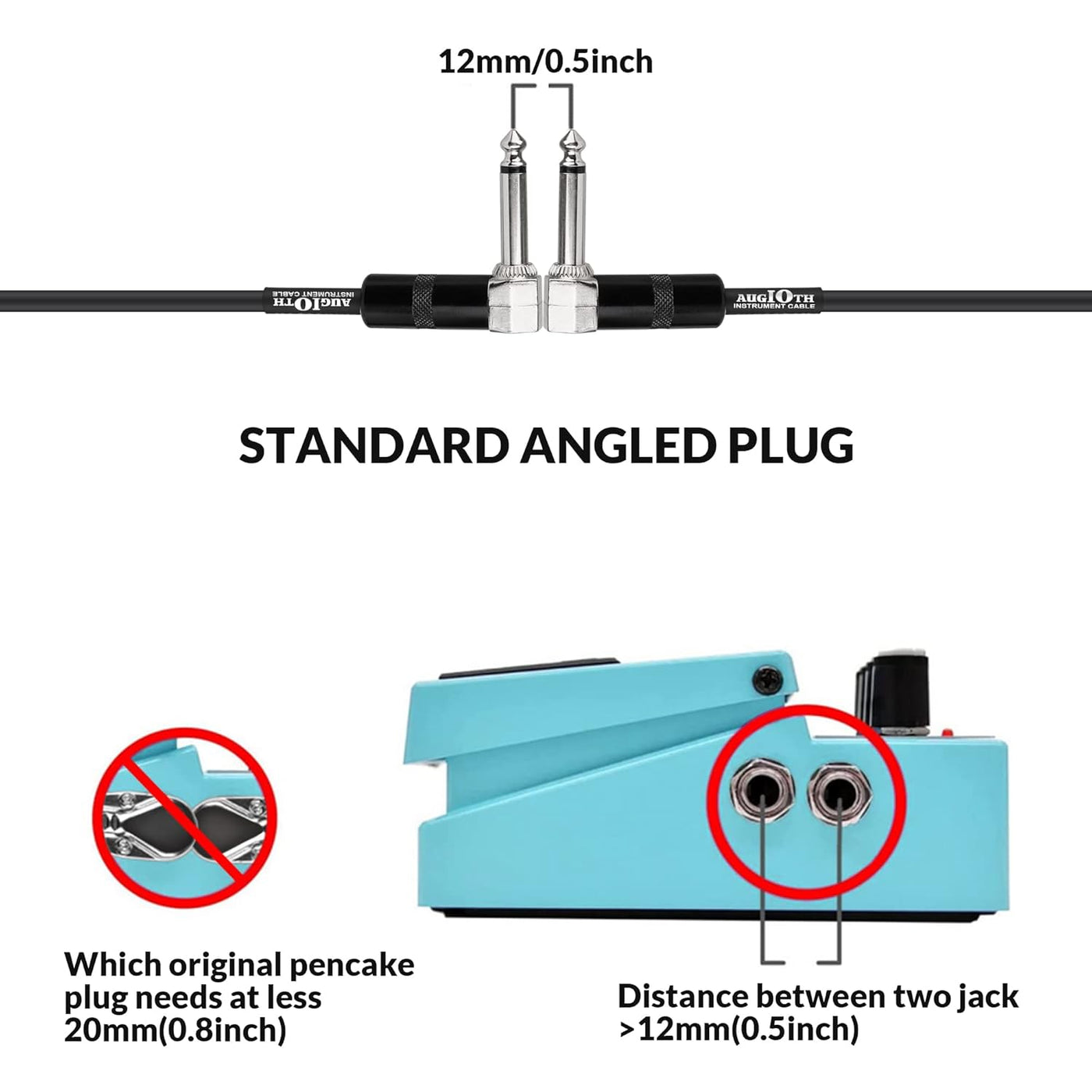 12 Inch Guitar Patch Cable 30 CM Performance Guitar Effect Pedal Cables Straight to Angled 2Pack