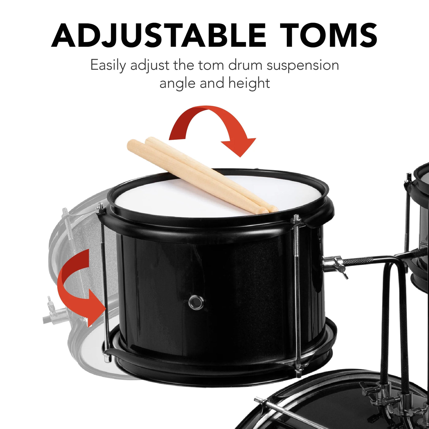 Kids Beginner 3-Piece Drum, Musical Instrument Set W/ Sticks, Cushioned Stool, Drum Pedal - Black