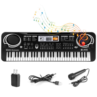 61 Keys Digital Music Keyboard,  Electric Piano Musical Instrument Kids Learning Keyboard with Microphone for Beginners Kids Girls Boys Adults, Black