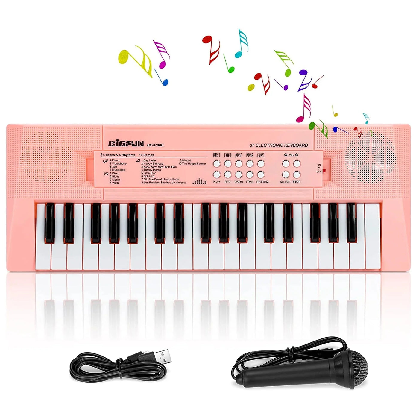 Kids Piano Keyboard, 37 Keys Piano for Kids Music Piano with Microphone Portable Multi-Function Electronic Educational Musical Gift Toys for 3 4 5 6 Year Old Girls Boys Beginners (Pink)