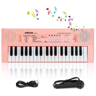 Kids Piano Keyboard, 37 Keys Piano for Kids Music Piano with Microphone Portable Multi-Function Electronic Educational Musical Gift Toys for 3 4 5 6 Year Old Girls Boys Beginners (Pink)