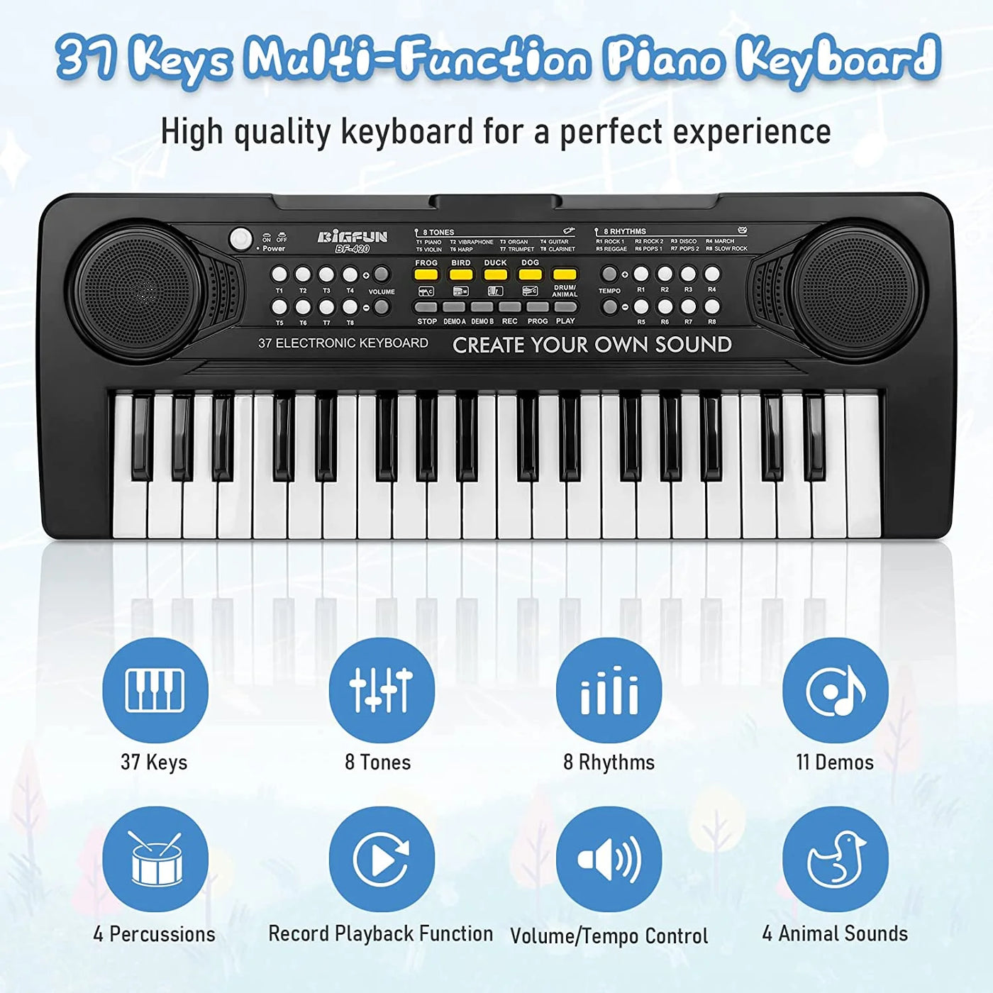 Kids Piano Keyboard, 37 Keys Electronic Music Piano for Kids Portable Multi-Function Musical Instruments Birthday Educational Toys for 3 4 5 6 7 Year Old Boys Girls Children Beginner(Black)
