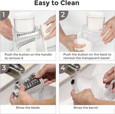 Multipurpose 5-In-1 Rotary Cheese Grater, Cheese Shredder with Rubber Suction Base, Versatile Drum Blades for Vegetables, Nuts, and More, White