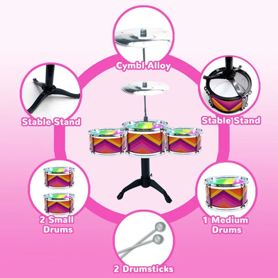 Kids Drum Set for Toddlers 1-3, Drum Set for Kids 3-5, Musical Jazz Drum Toys for 3 4 5 6 7 Years Girls