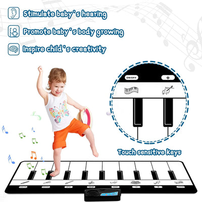 Piano Musical Mat, Musical Toys Floor Piano Keyboard Mat with 8 Instruments Sounds Music Dance Touch Playmat, Early Educational Toys Gifts for 1 2 3 4 5 Year Old Boys Girls Toddlers