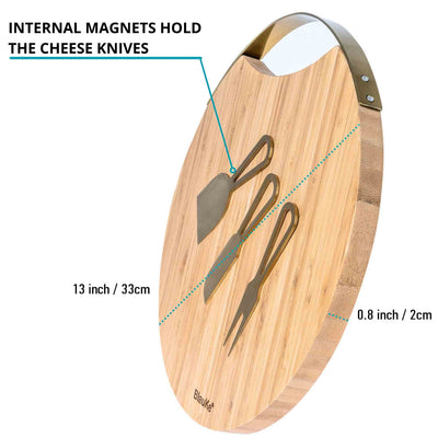 Bamboo Cheese Board and Knife Set with Magnetic Cutlery Storage - 13