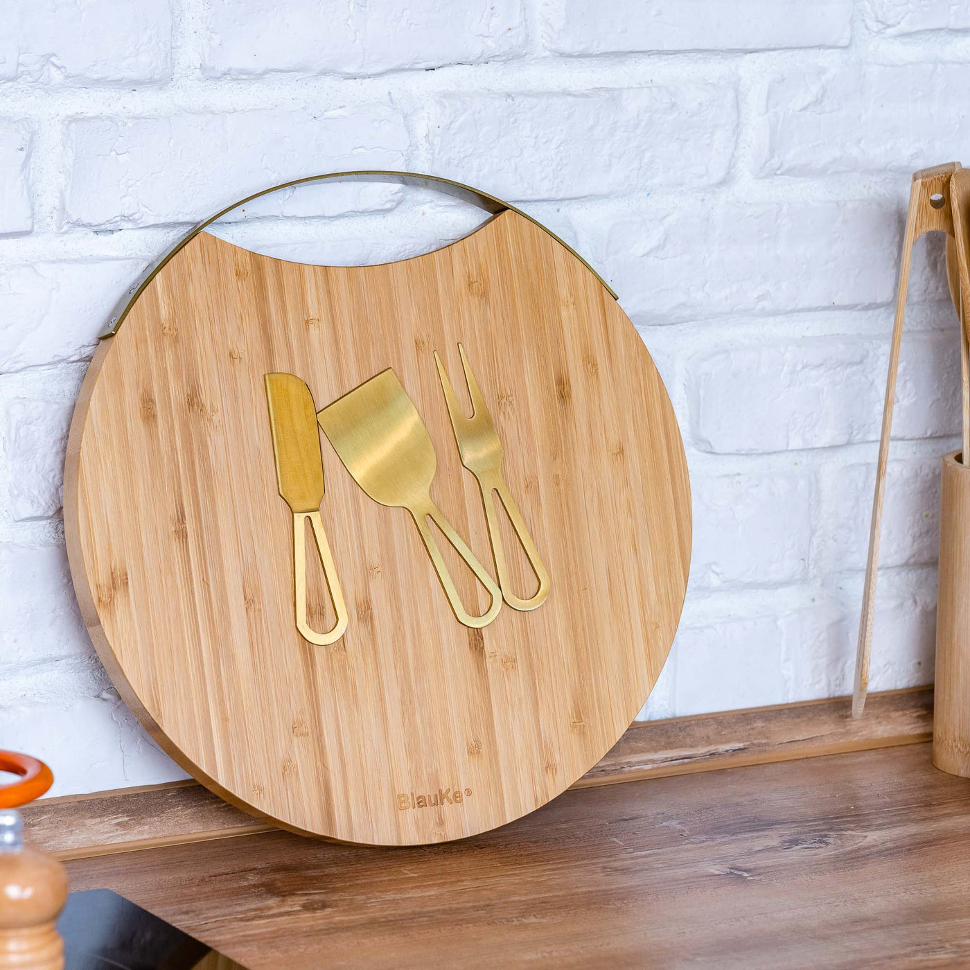 Bamboo Cheese Board and Knife Set with Magnetic Cutlery Storage - 13